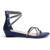 DREAM PAIRS Women’s Ankle Strap Flat Sandals Summer Dressy Strappy Gladiator Rhinestones Sandals(Navy)