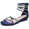 DREAM PAIRS Women’s Ankle Strap Flat Sandals Summer Dressy Strappy Gladiator Rhinestones Sandals(Navy)