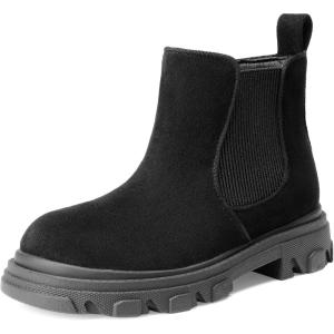 DREAM PAIRS Girls Chelsea Boots Side Zipper Lug Sole Ankle Booties Toddler/Little Kid/Big Kid(Black Suede)