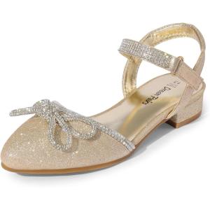 DREAM PAIRS Girls Sandals Closed Toe Dress Low Heels Pointed Toe Pump Flower Shoes for Little Big Kids Wedding Princess Party