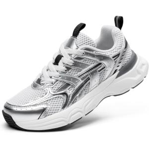 DREAM PAIRS Kids Sneakers Tennis Running Shoes Lace-up Unisex LilLegends Lightweight Breathable Walking Shoes, Size 6 Big Kid, Silver, SDFS2415K
