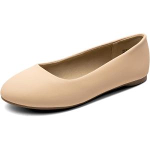 DREAM PAIRS Women’s Sole-Simple Wide Width Flats, Ballerina Walking Flats, Comfortable Slip on Shoes(Nude/Nubuck)