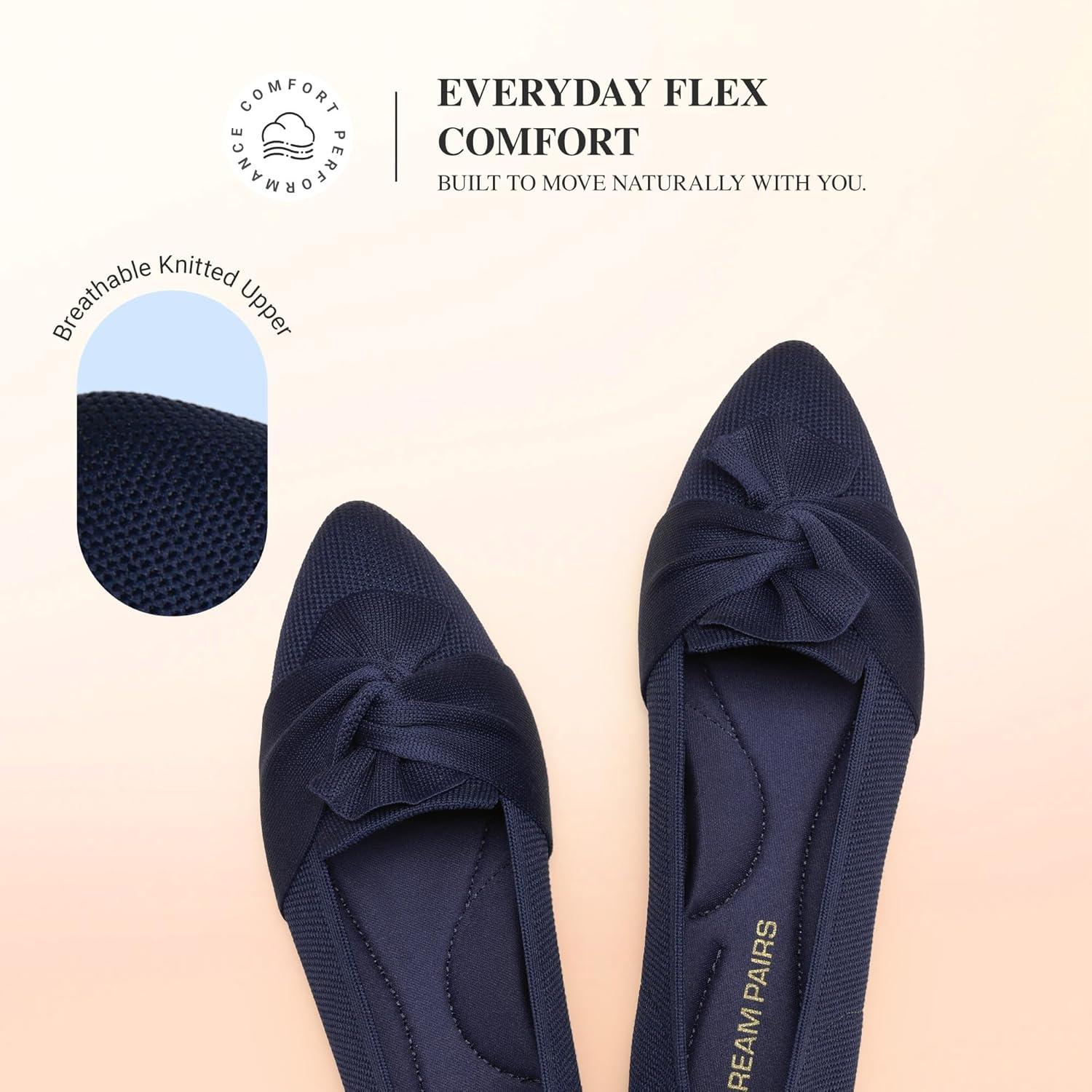 image:imageDREAM PAIRS Flats for Women Pointed Toe Foldable Knit Ballet Flats Comfortable SlipOn Dress Shoes Elegant Bow Flats for Work Office Business Casual TravelNavy
