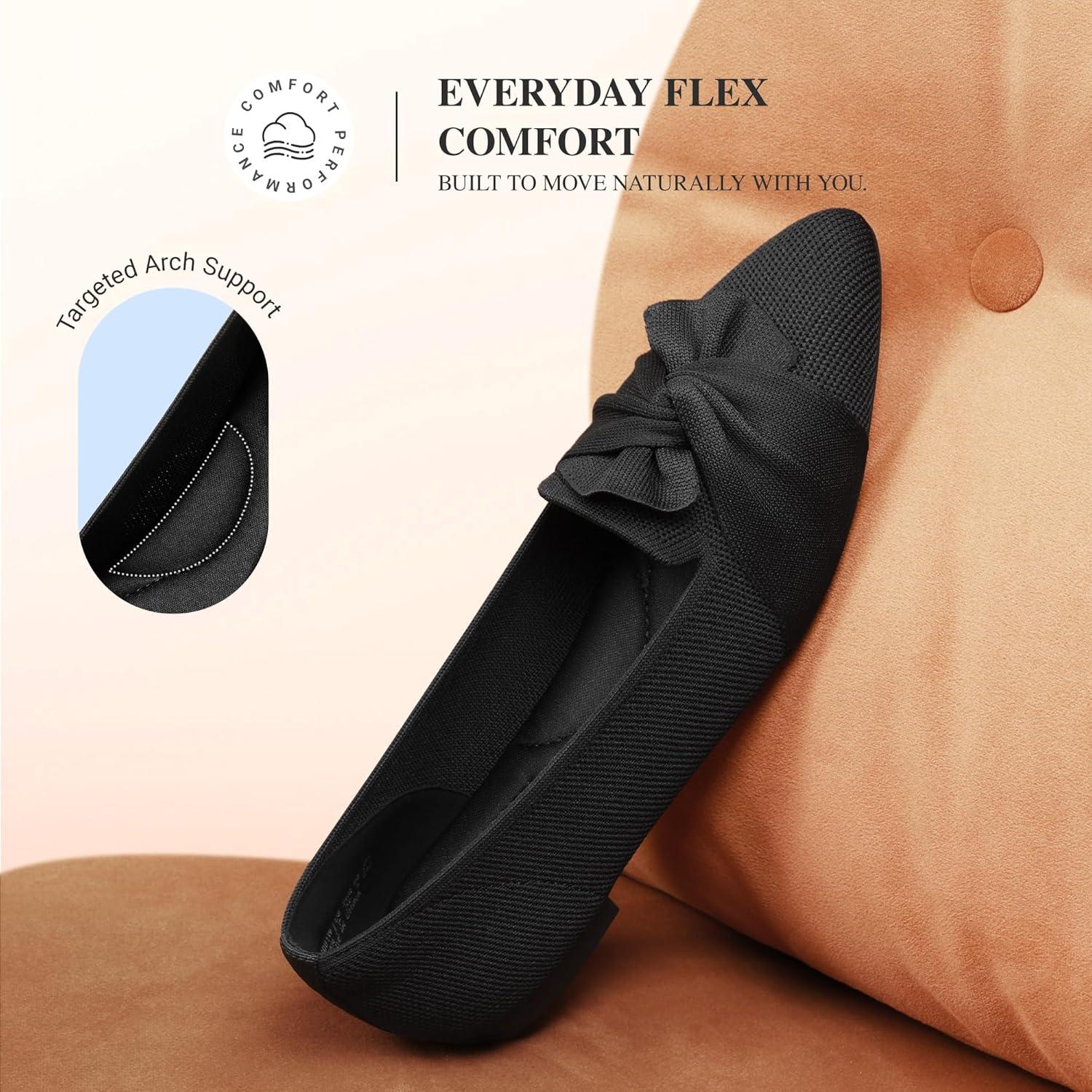 image:imageDREAM PAIRS Flats for Women Pointed Toe Foldable Knit Ballet Flats Comfortable SlipOn Dress Shoes Elegant Bow Flats for Work Office Business Casual TravelBlack