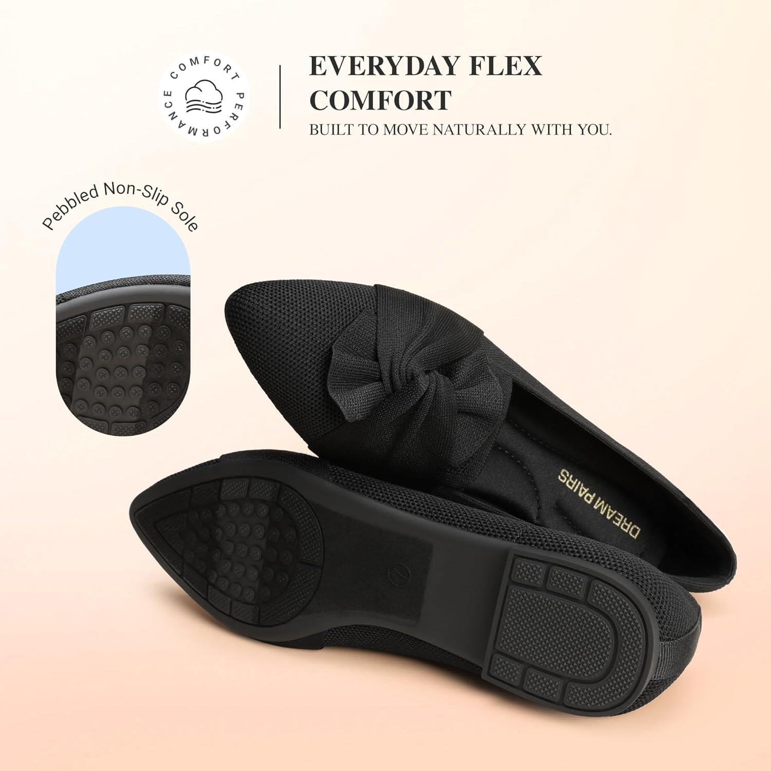 image:imageDREAM PAIRS Flats for Women Pointed Toe Foldable Knit Ballet Flats Comfortable SlipOn Dress Shoes Elegant Bow Flats for Work Office Business Casual TravelBlack