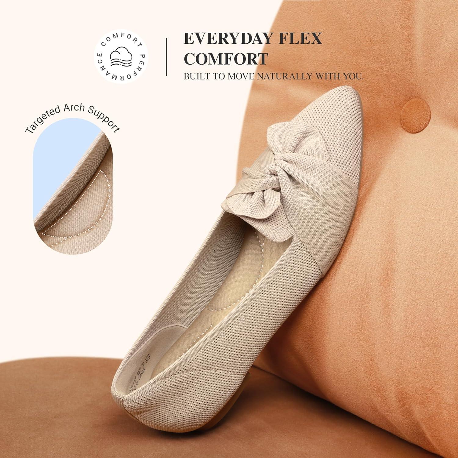 image:imageDREAM PAIRS Flats for Women Pointed Toe Foldable Knit Ballet Flats Comfortable SlipOn Dress Shoes Elegant Bow Flats for Work Office Business Casual TravelNude