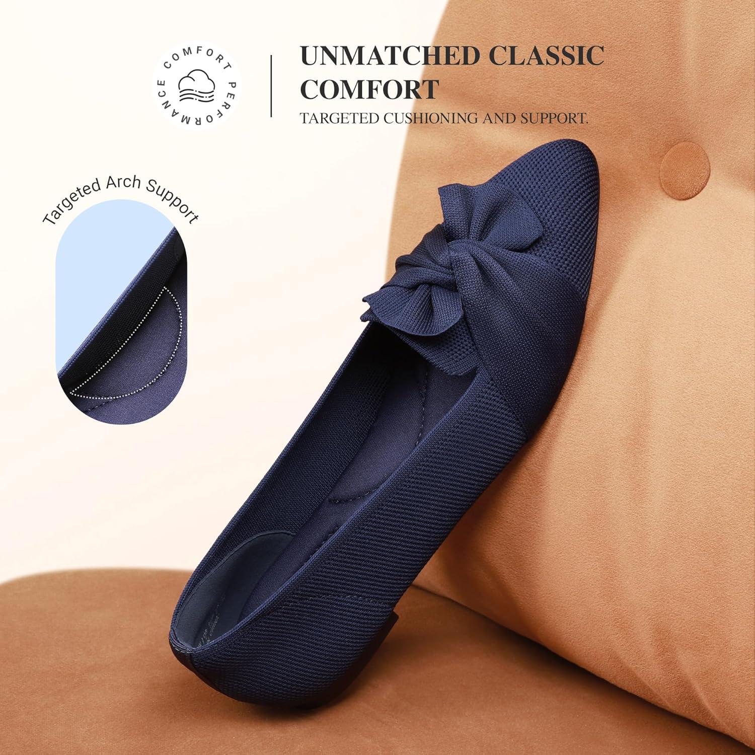 image:imageDREAM PAIRS Flats for Women Pointed Toe Foldable Knit Ballet Flats Comfortable SlipOn Dress Shoes Elegant Bow Flats for Work Office Business Casual TravelNavy
