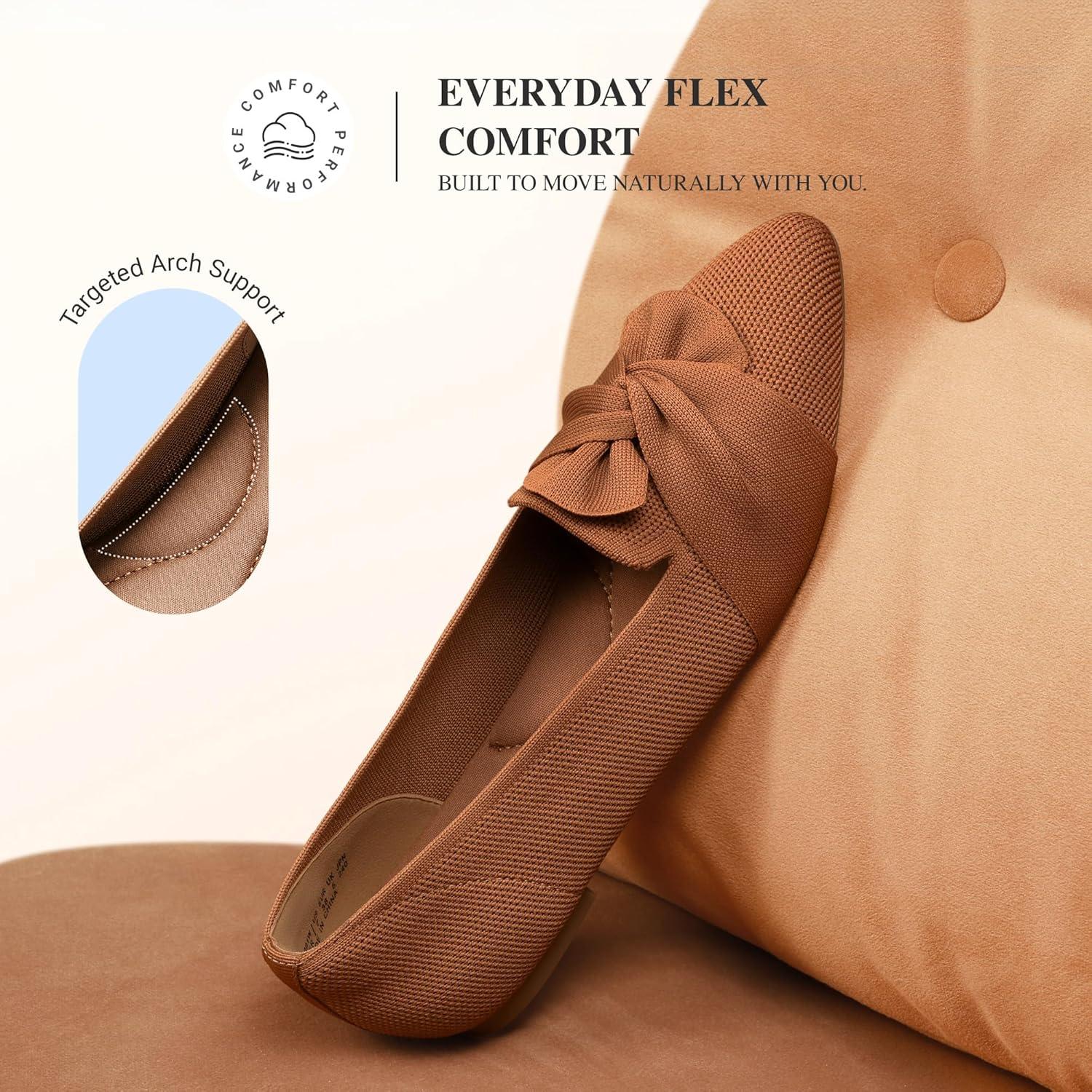image:imageDREAM PAIRS Flats for Women Pointed Toe Foldable Knit Ballet Flats Comfortable SlipOn Dress Shoes Elegant Bow Flats for Work Office Business Casual TravelBrown