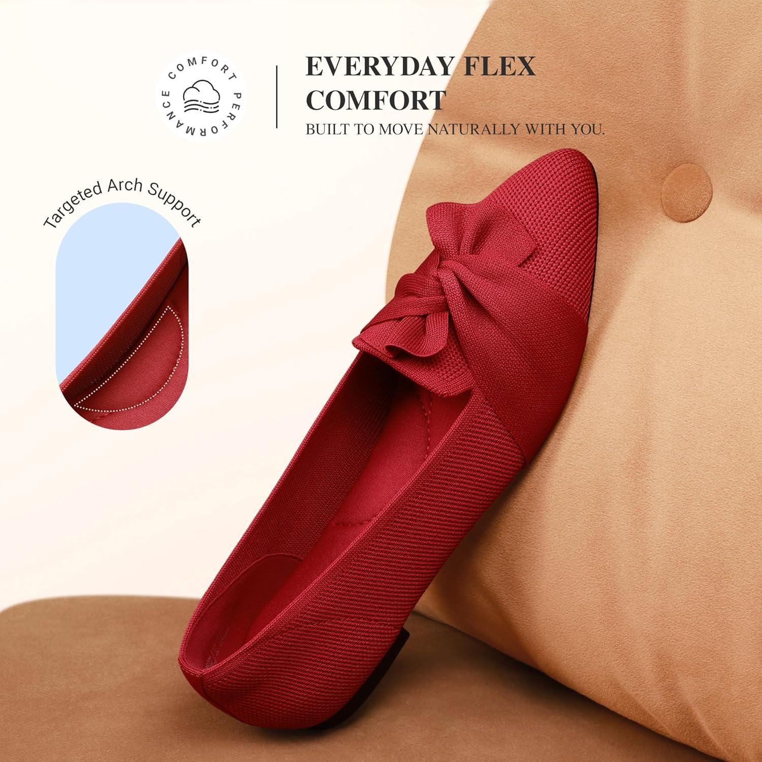 image:imageDREAM PAIRS Flats for Women Pointed Toe Foldable Knit Ballet Flats Comfortable SlipOn Dress Shoes Elegant Bow Flats for Work Office Business Casual TravelRed