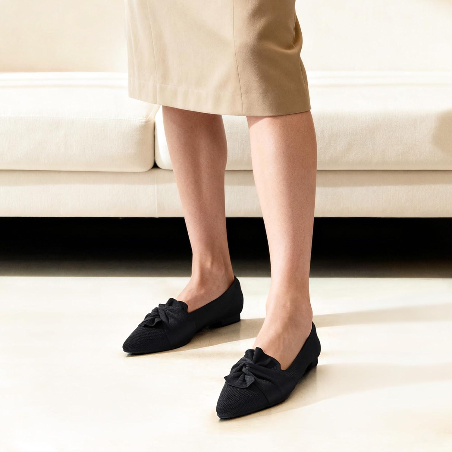 image:imageDREAM PAIRS Flats for Women Pointed Toe Foldable Knit Ballet Flats Comfortable SlipOn Dress Shoes Elegant Bow Flats for Work Office Business Casual TravelBlack