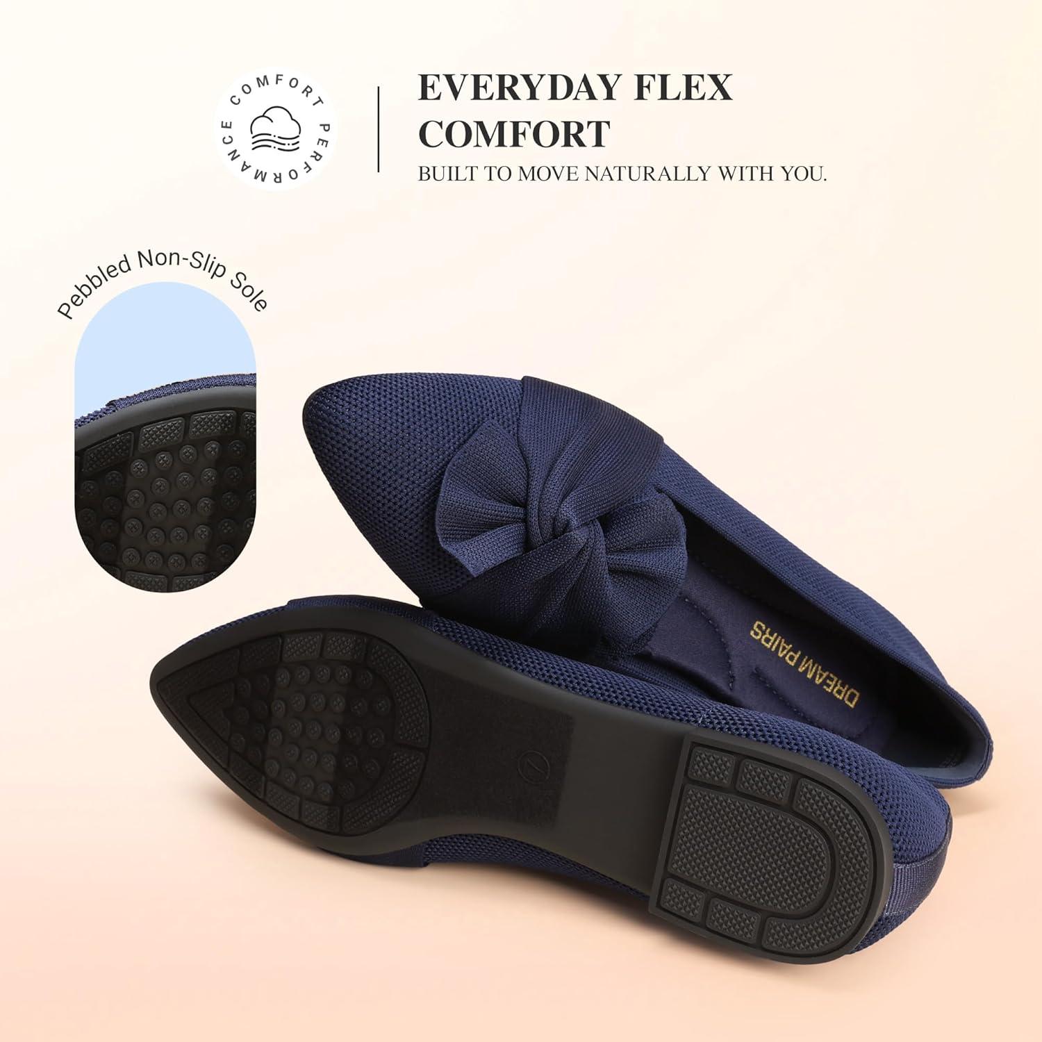 image:imageDREAM PAIRS Flats for Women Pointed Toe Foldable Knit Ballet Flats Comfortable SlipOn Dress Shoes Elegant Bow Flats for Work Office Business Casual TravelNavy