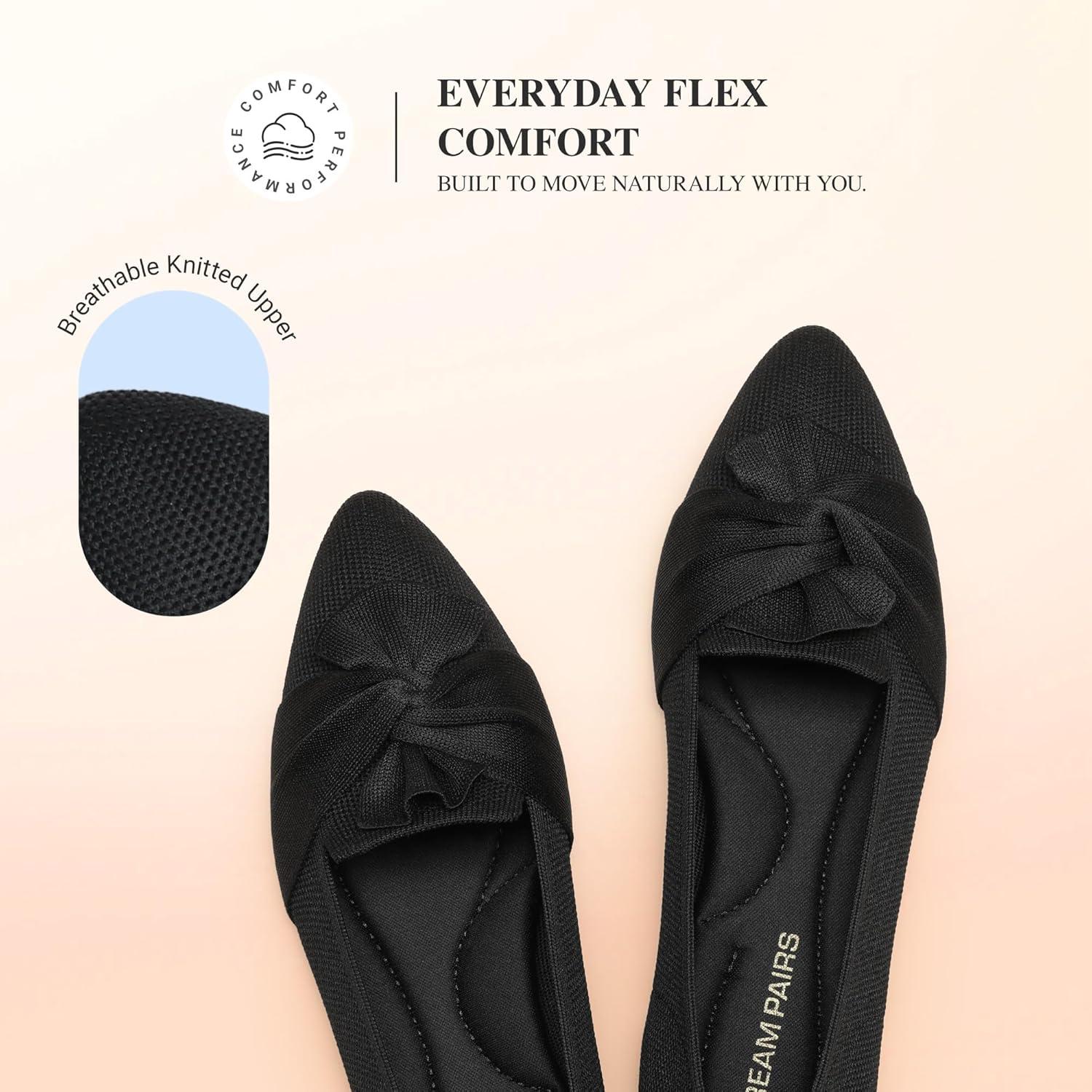 image:imageDREAM PAIRS Flats for Women Pointed Toe Foldable Knit Ballet Flats Comfortable SlipOn Dress Shoes Elegant Bow Flats for Work Office Business Casual TravelBlack