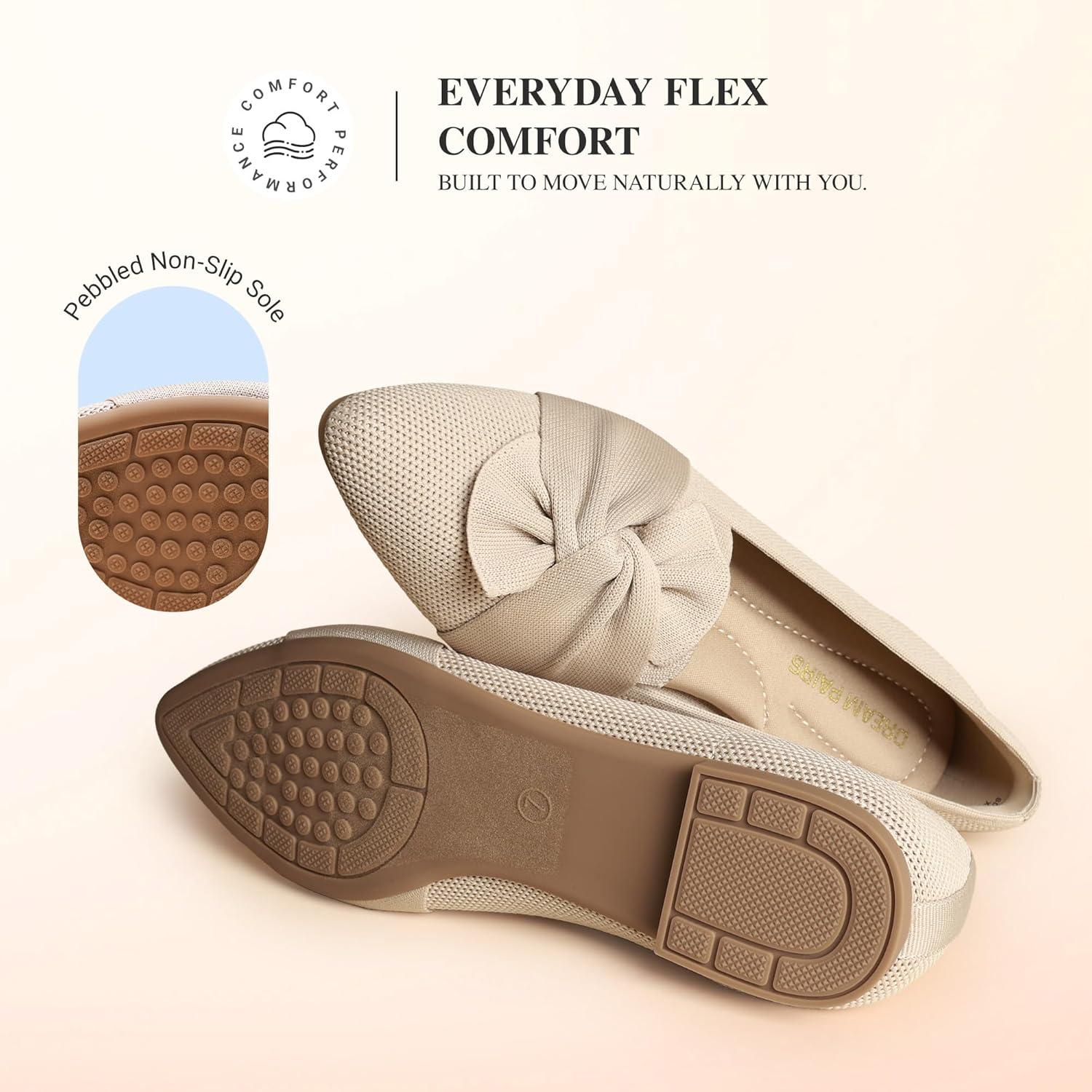 image:imageDREAM PAIRS Flats for Women Pointed Toe Foldable Knit Ballet Flats Comfortable SlipOn Dress Shoes Elegant Bow Flats for Work Office Business Casual TravelNude
