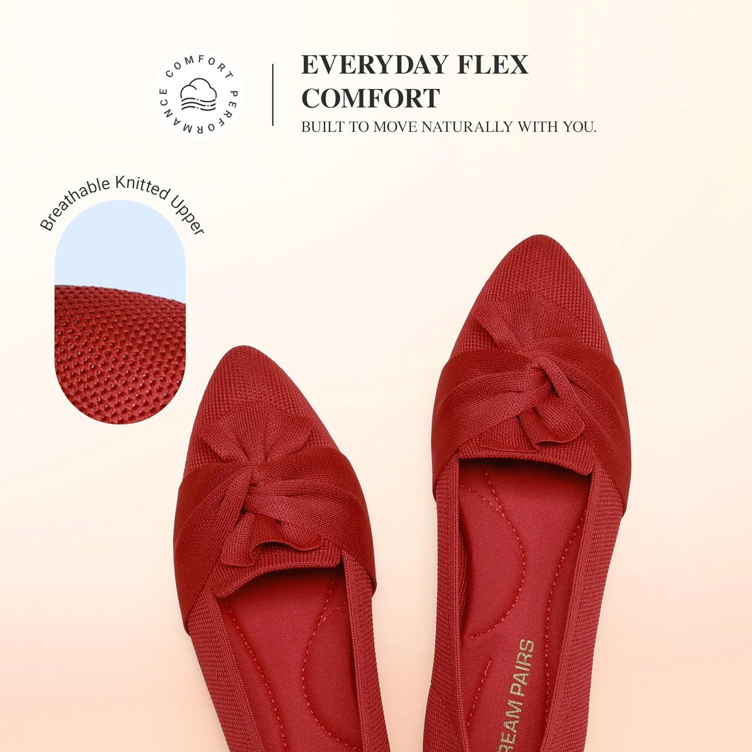 image:imageDREAM PAIRS Flats for Women Pointed Toe Foldable Knit Ballet Flats Comfortable SlipOn Dress Shoes Elegant Bow Flats for Work Office Business Casual TravelRed