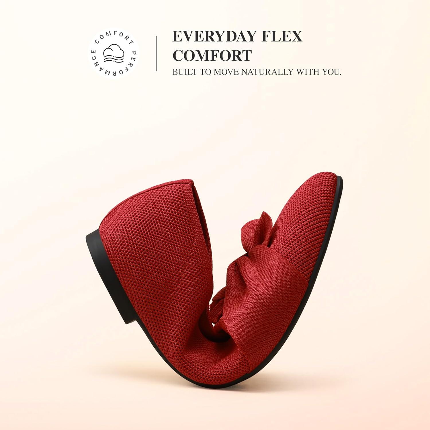 image:imageDREAM PAIRS Flats for Women Pointed Toe Foldable Knit Ballet Flats Comfortable SlipOn Dress Shoes Elegant Bow Flats for Work Office Business Casual TravelRed