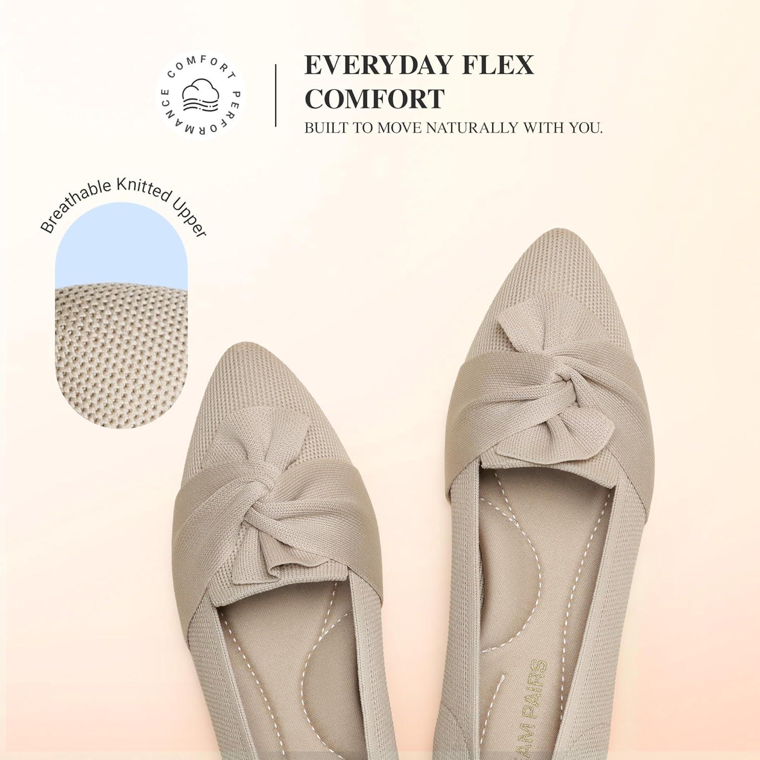 image:imageDREAM PAIRS Flats for Women Pointed Toe Foldable Knit Ballet Flats Comfortable SlipOn Dress Shoes Elegant Bow Flats for Work Office Business Casual TravelNude