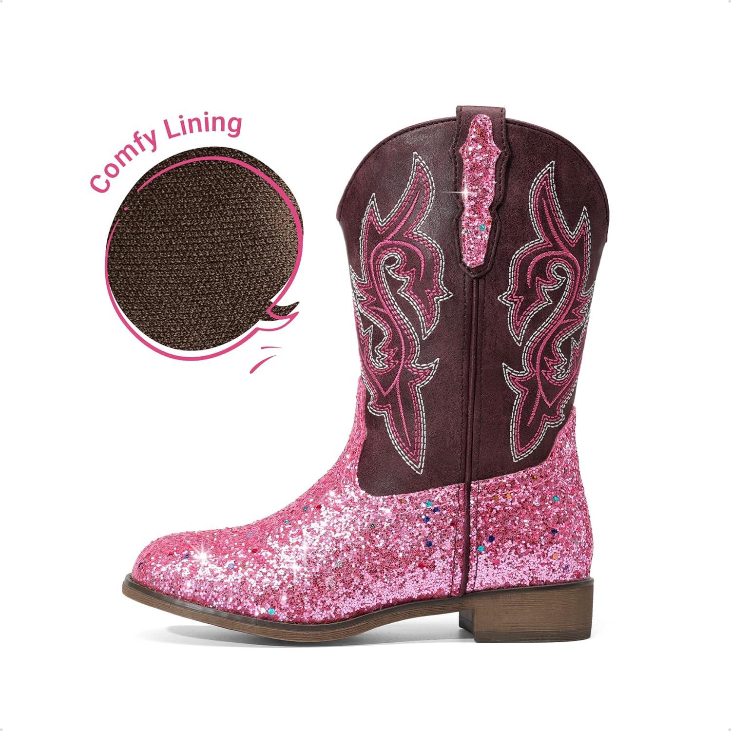 image:imageDREAM PAIRS Girls Cowgirl Boots Glitter Toddler Cowboy Boots Child Mid Calf Riding Shoes Party Birthday Dress Up for ToddlerLittleBig KidPink