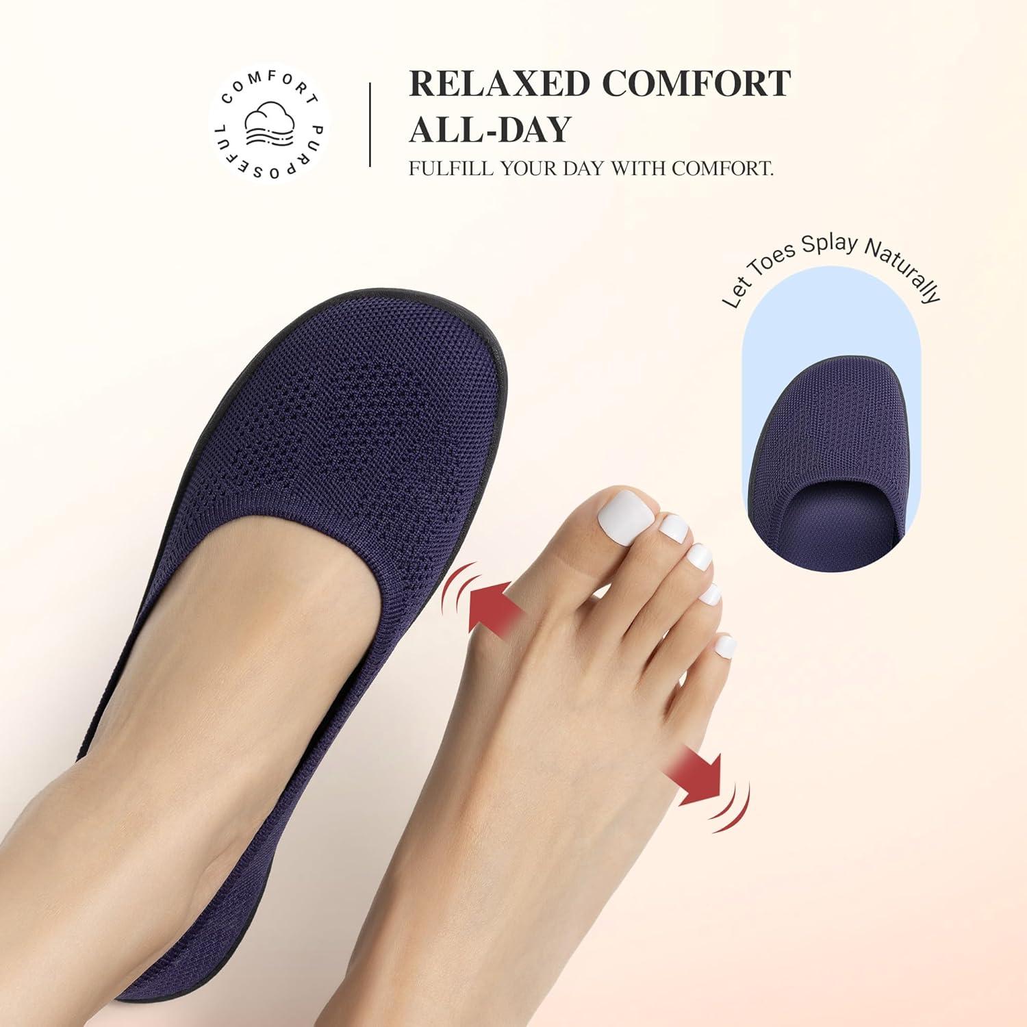image:imageDREAM PAIRS Womens Ballet Flats Dressy Arch Support Wide Toe Box Knit Flats Comfortable Round Toe Slip On Travel Work Business Office Barefoot ShoesNavy