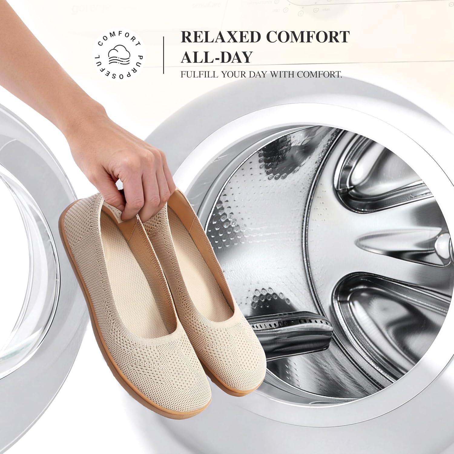 image:imageDREAM PAIRS Womens Ballet Flats Dressy Arch Support Wide Toe Box Knit Flats Comfortable Round Toe Slip On Travel Work Business Office Barefoot ShoesNude