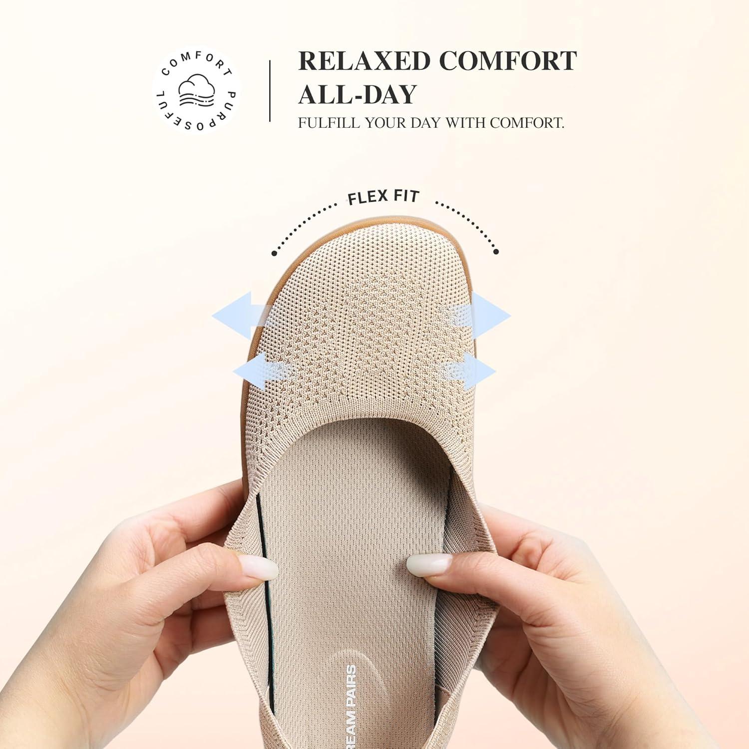 image:imageDREAM PAIRS Womens Ballet Flats Dressy Arch Support Wide Toe Box Knit Flats Comfortable Round Toe Slip On Travel Work Business Office Barefoot ShoesNude