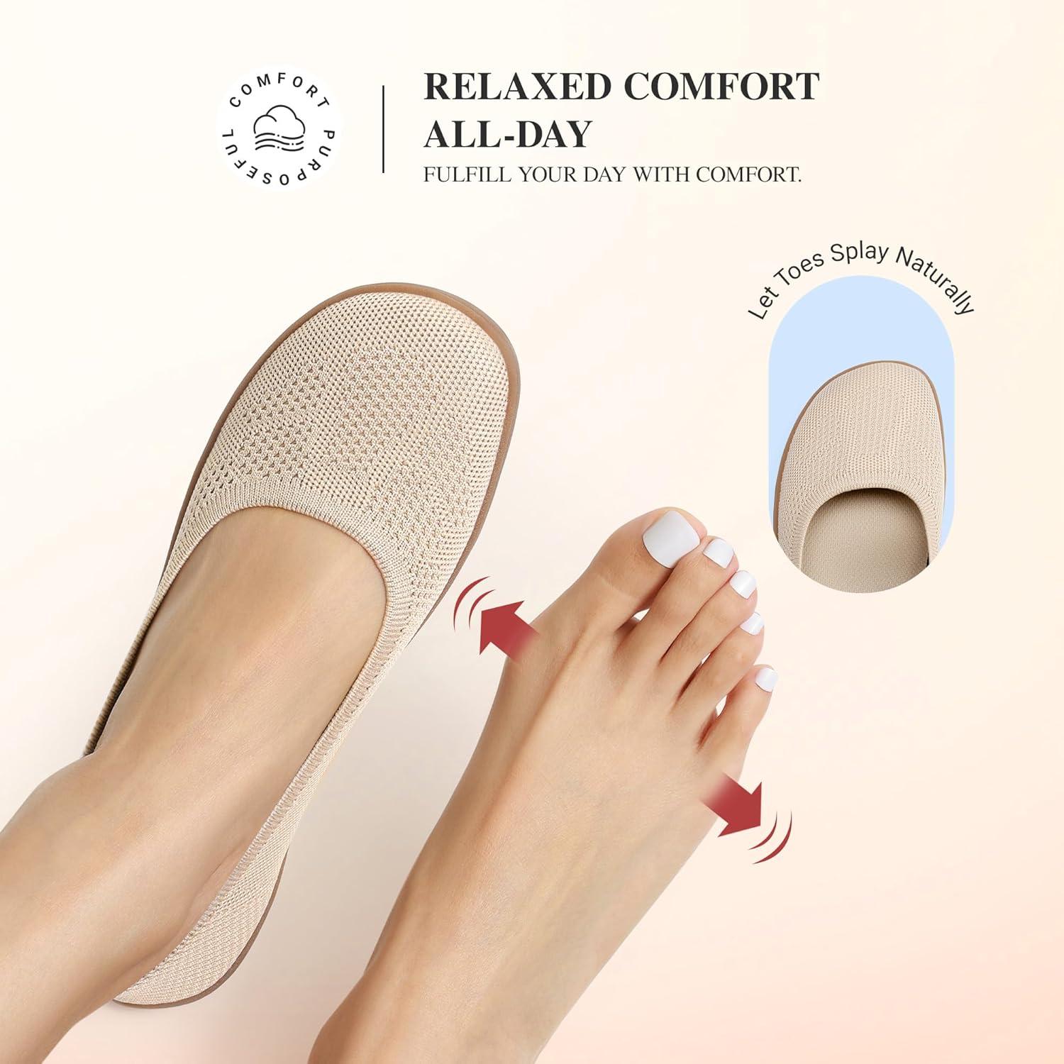 image:imageDREAM PAIRS Womens Ballet Flats Dressy Arch Support Wide Toe Box Knit Flats Comfortable Round Toe Slip On Travel Work Business Office Barefoot ShoesNude