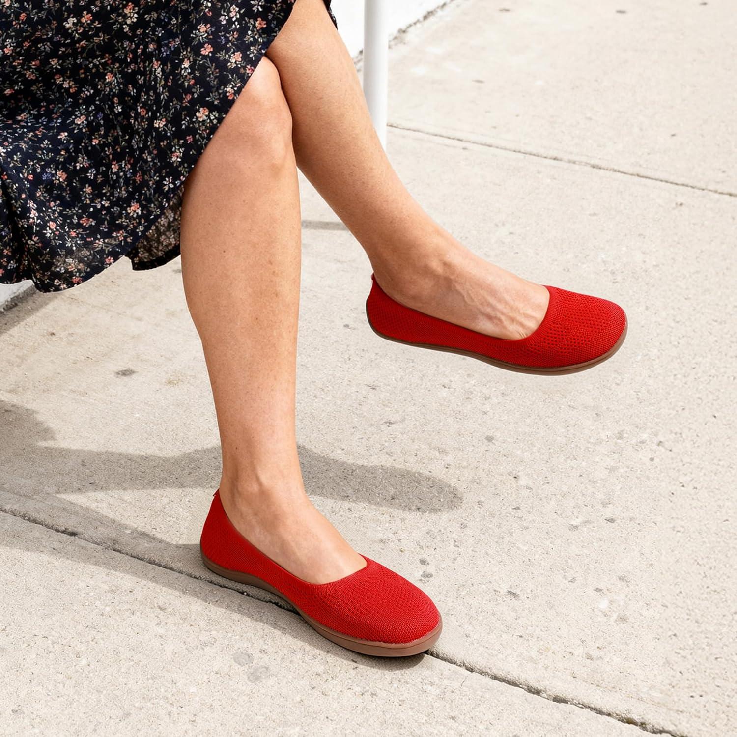 image:imageDREAM PAIRS Womens Ballet Flats Dressy Arch Support Wide Toe Box Knit Flats Comfortable Round Toe Slip On Travel Work Business Office Barefoot ShoesRed