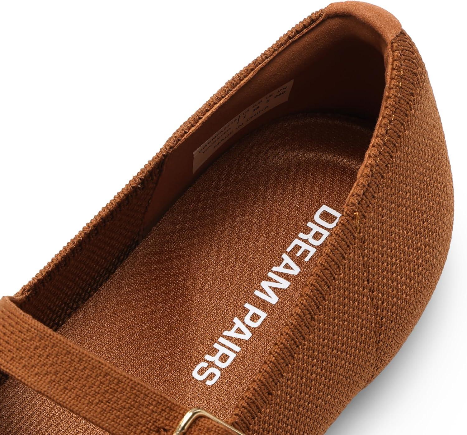 image:imageDREAM PAIRS Womens Mary Jane Ballet Flat Shoes Dressy Foldable Knit Flats with Arch Support Comfortable for Casual Work OfficeBrown