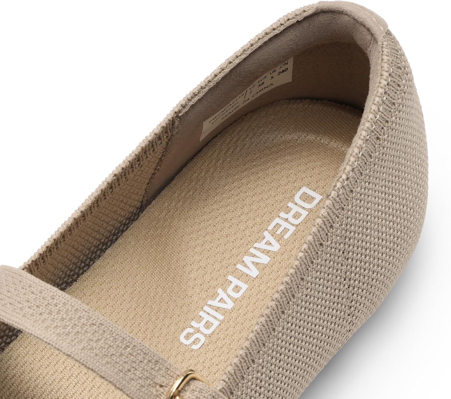 image:imageDREAM PAIRS Womens Mary Jane Ballet Flat Shoes Dressy Foldable Knit Flats with Arch Support Comfortable for Casual Work OfficeNude