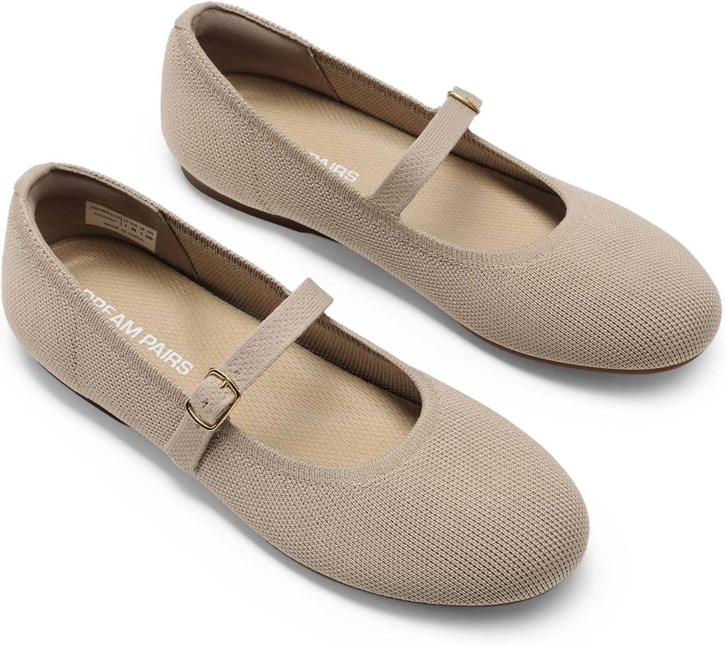 image:imageDREAM PAIRS Womens Mary Jane Ballet Flat Shoes Dressy Foldable Knit Flats with Arch Support Comfortable for Casual Work OfficeNude