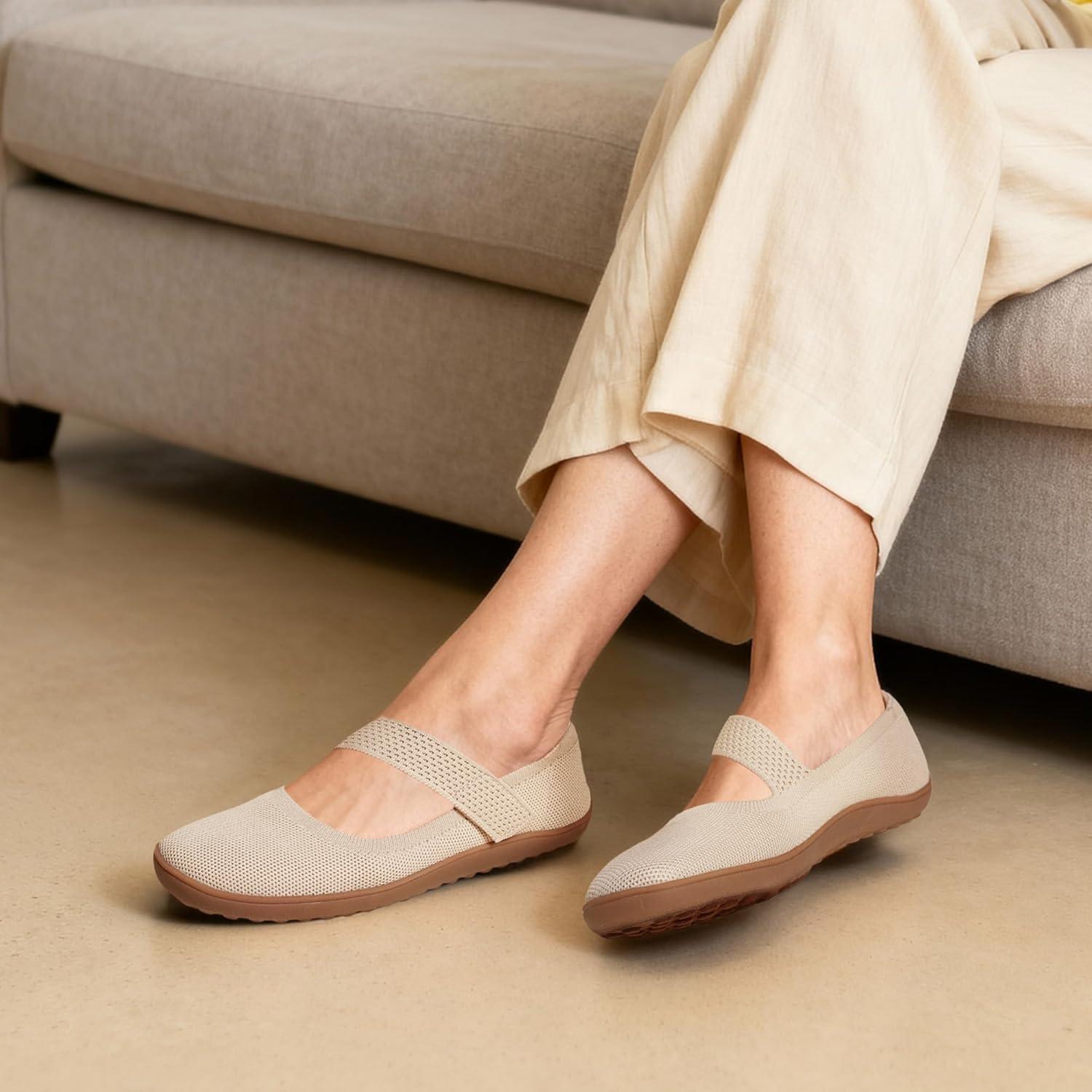 image:imageDREAM PAIRS Womens Mary Jane Ballet Flats Barefoot Knit Wide Toe Box Arch Support Flat Shoes for Women Dressy Casual Office Business Work Travel WalkNude