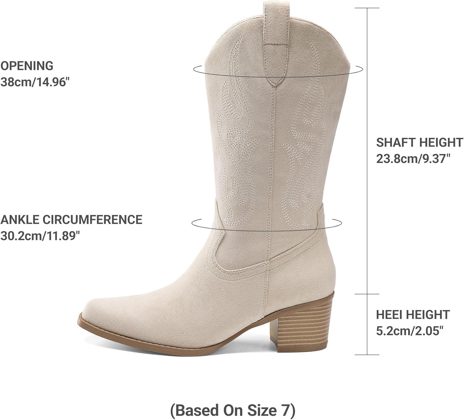 image:imageDREAM PAIRS Womens Square Toe Cowboy Mid Calf Western BootsBeige