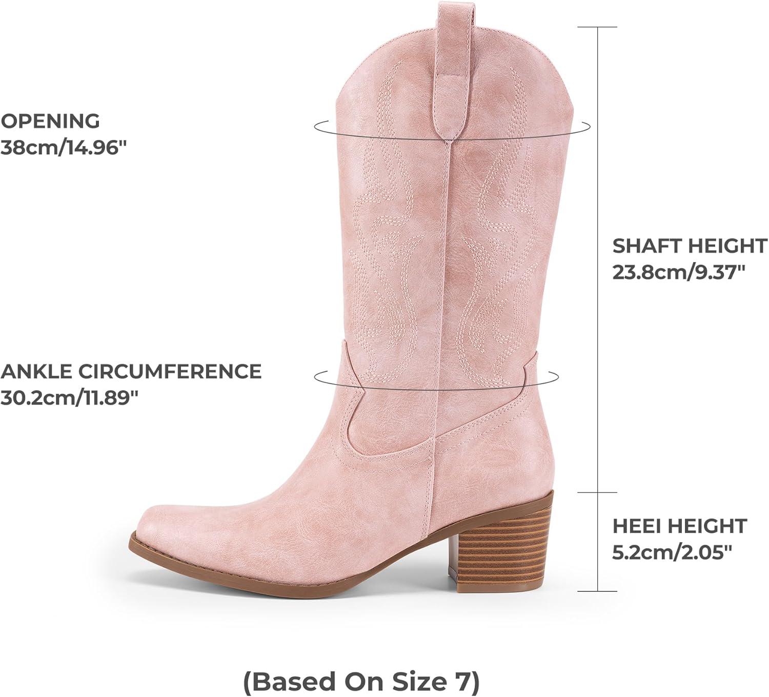 image:imageDREAM PAIRS Womens Square Toe Cowboy Mid Calf Western BootsPinkpu