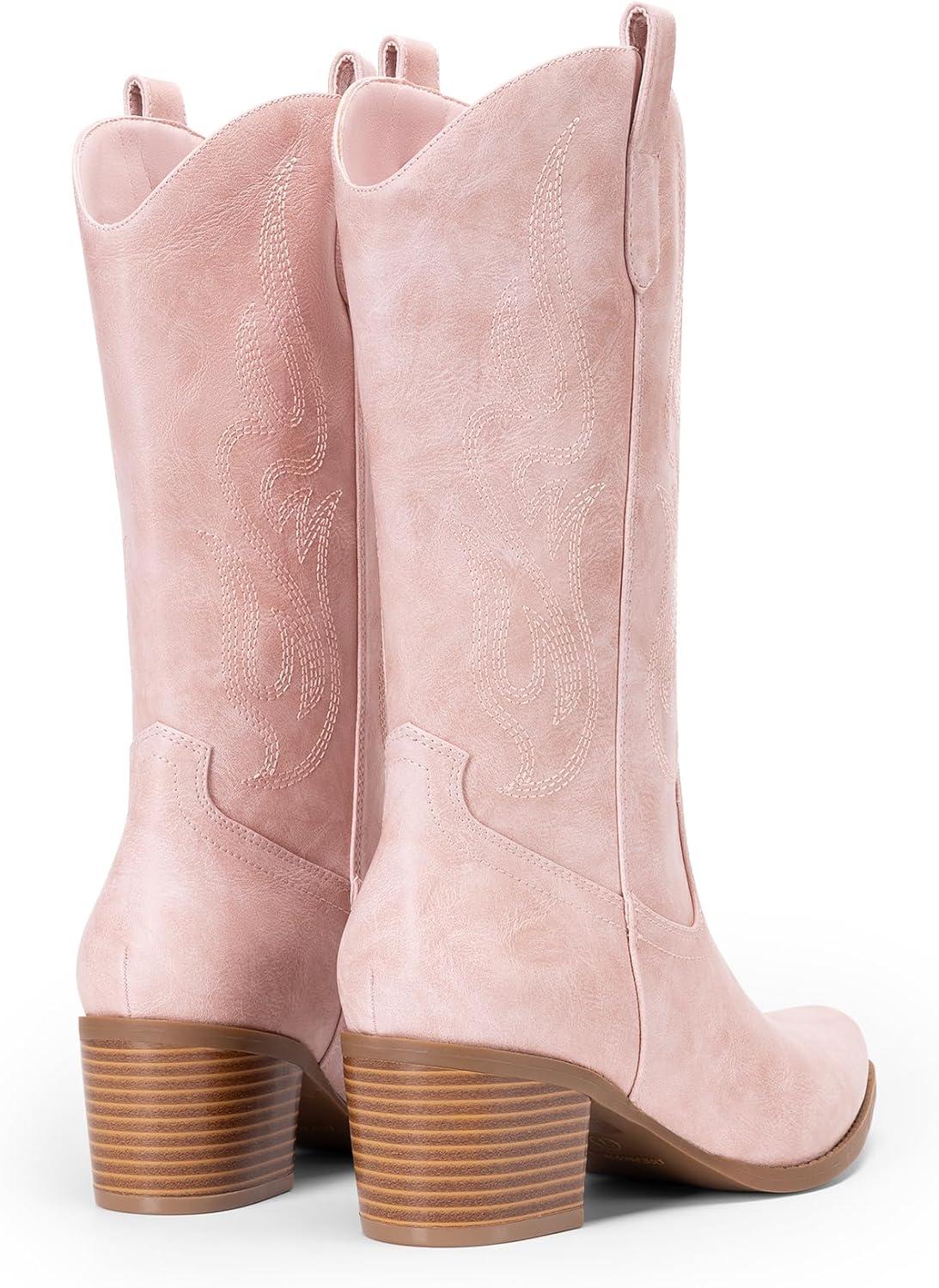 image:imageDREAM PAIRS Womens Square Toe Cowboy Mid Calf Western BootsPinkpu