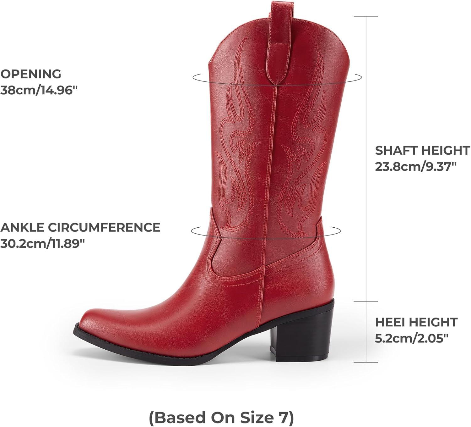 image:imageDREAM PAIRS Womens Square Toe Cowboy Mid Calf Western BootsRedpu