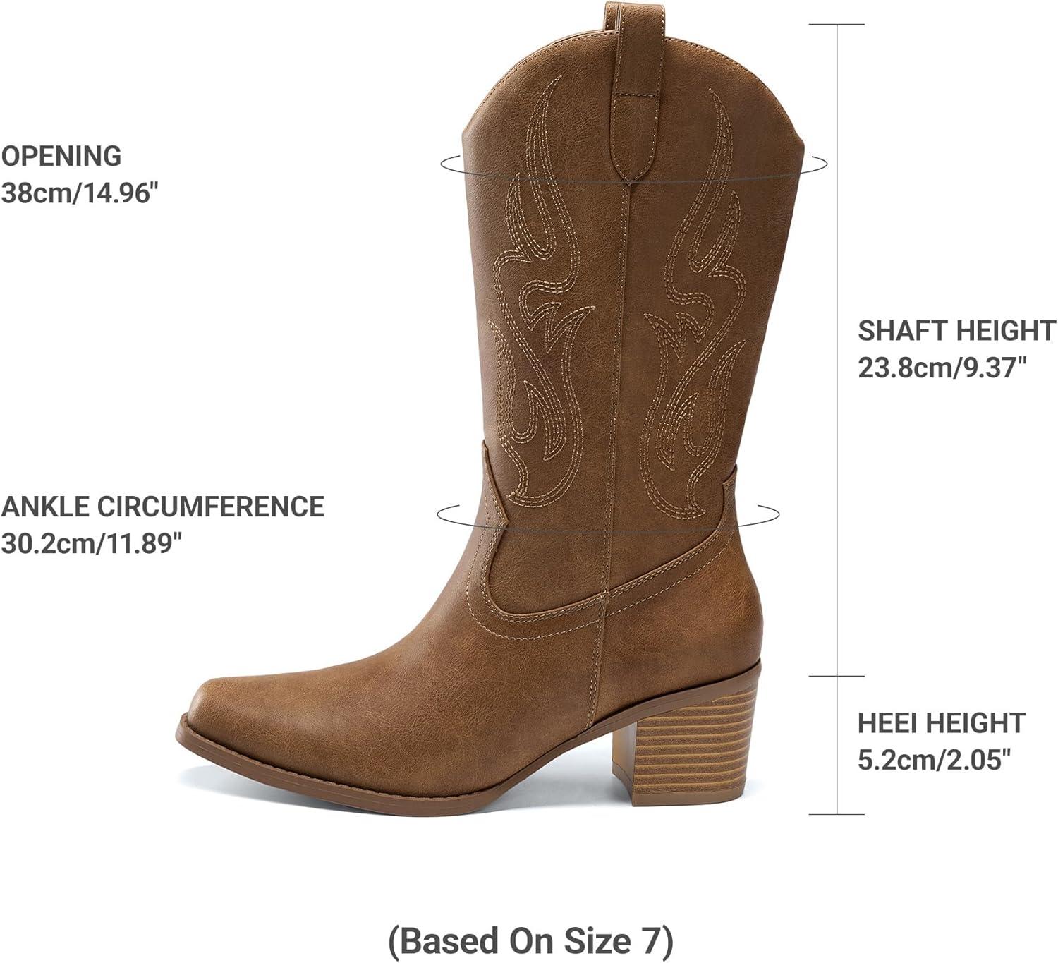 image:imageDREAM PAIRS Womens Square Toe Cowboy Mid Calf Western BootsTan