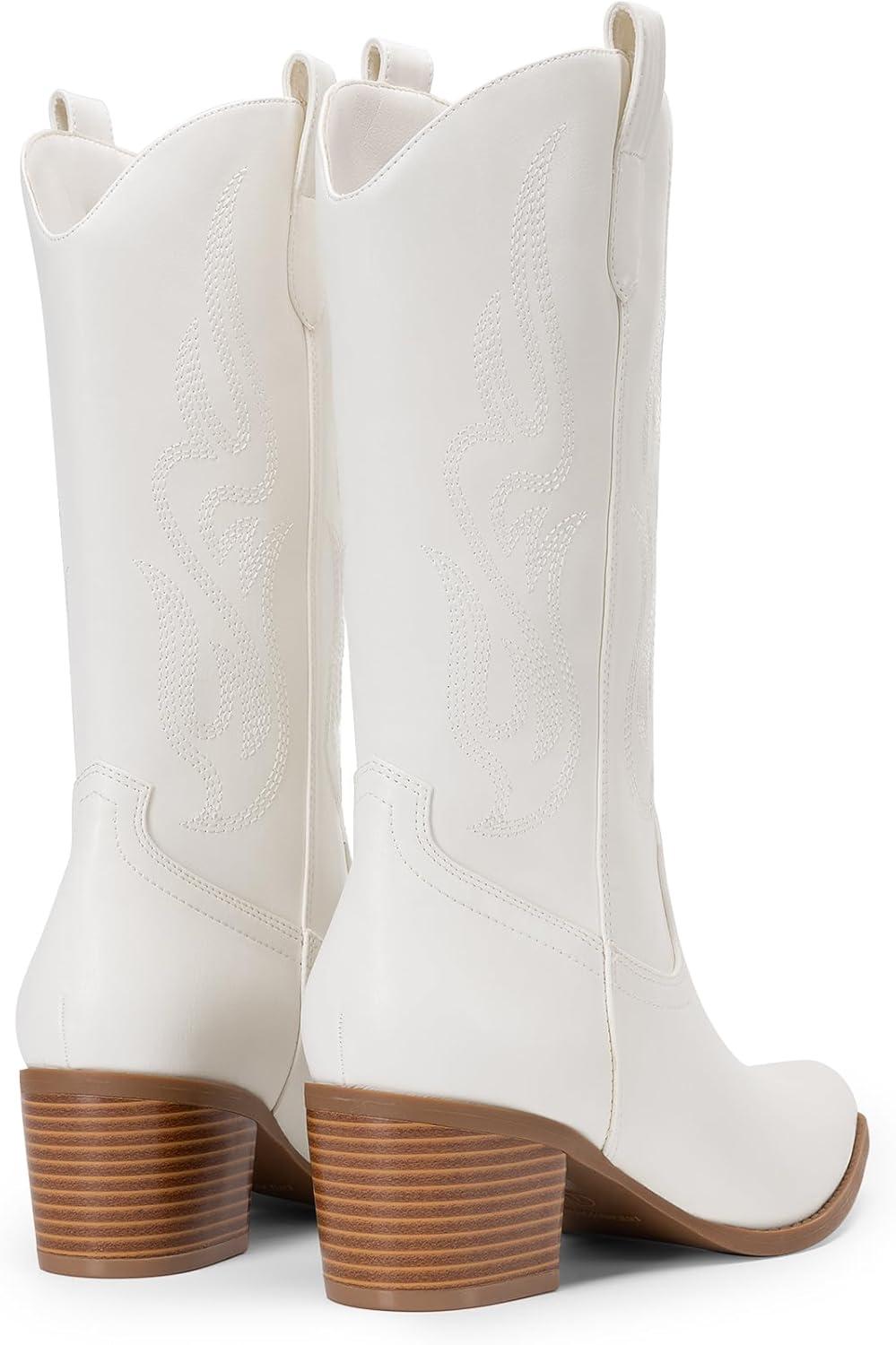 image:imageDREAM PAIRS Womens Square Toe Cowboy Mid Calf Western BootsWhitepu