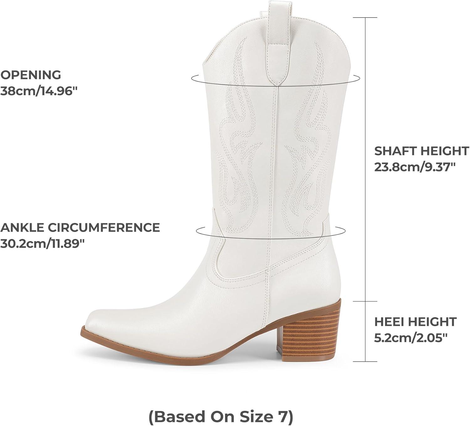 image:imageDREAM PAIRS Womens Square Toe Cowboy Mid Calf Western BootsWhitepu