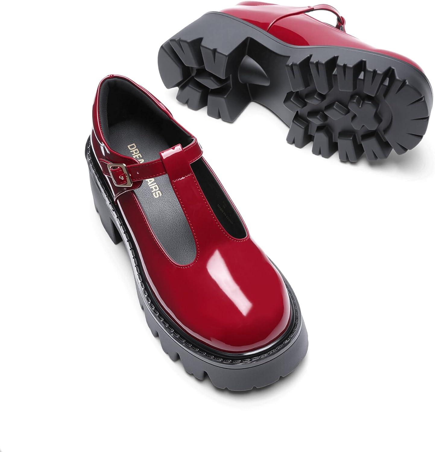 image:imageDREAM PAIRS Womens TStrap Mary Jane Shoes Low Platform Chunky Block Heels Closed Toe Work Pumps Comfortable Round Toe Dress Wedding Party ShoesRed
