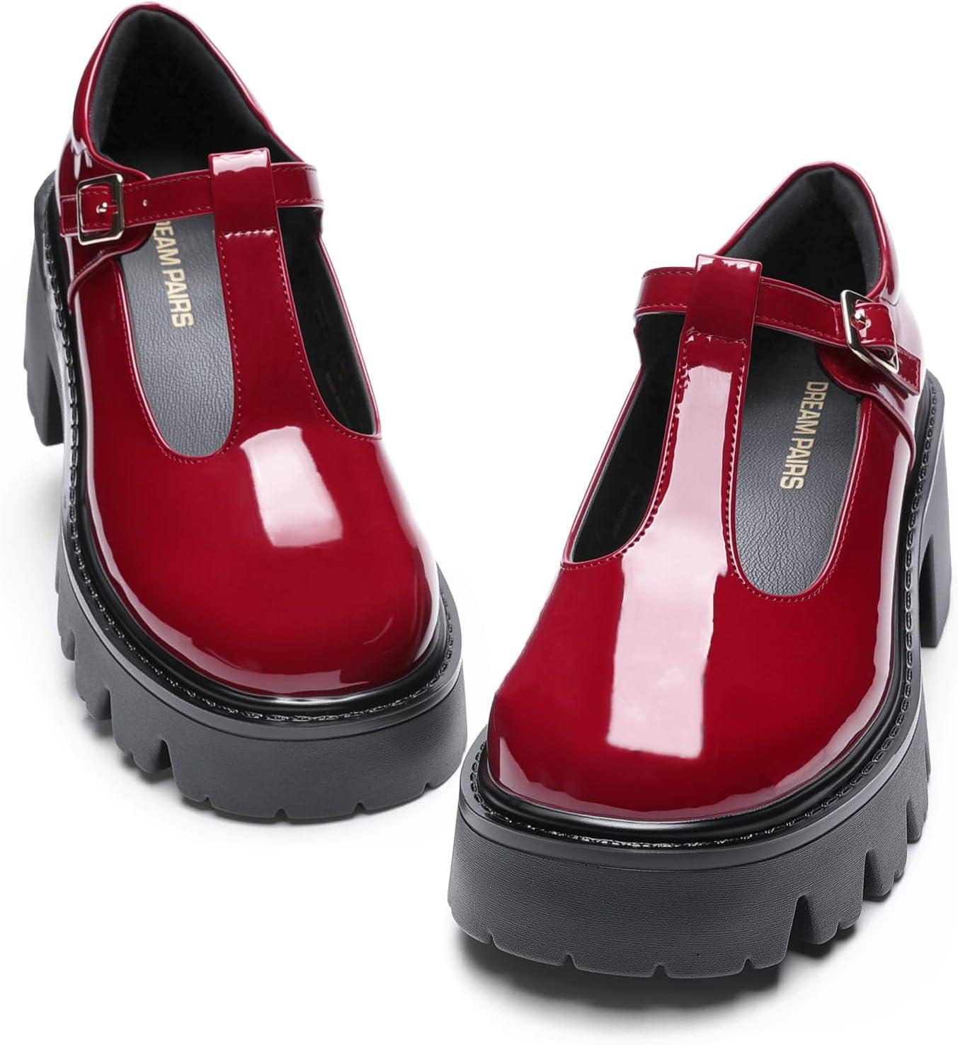 image:imageDREAM PAIRS Womens TStrap Mary Jane Shoes Low Platform Chunky Block Heels Closed Toe Work Pumps Comfortable Round Toe Dress Wedding Party ShoesRed