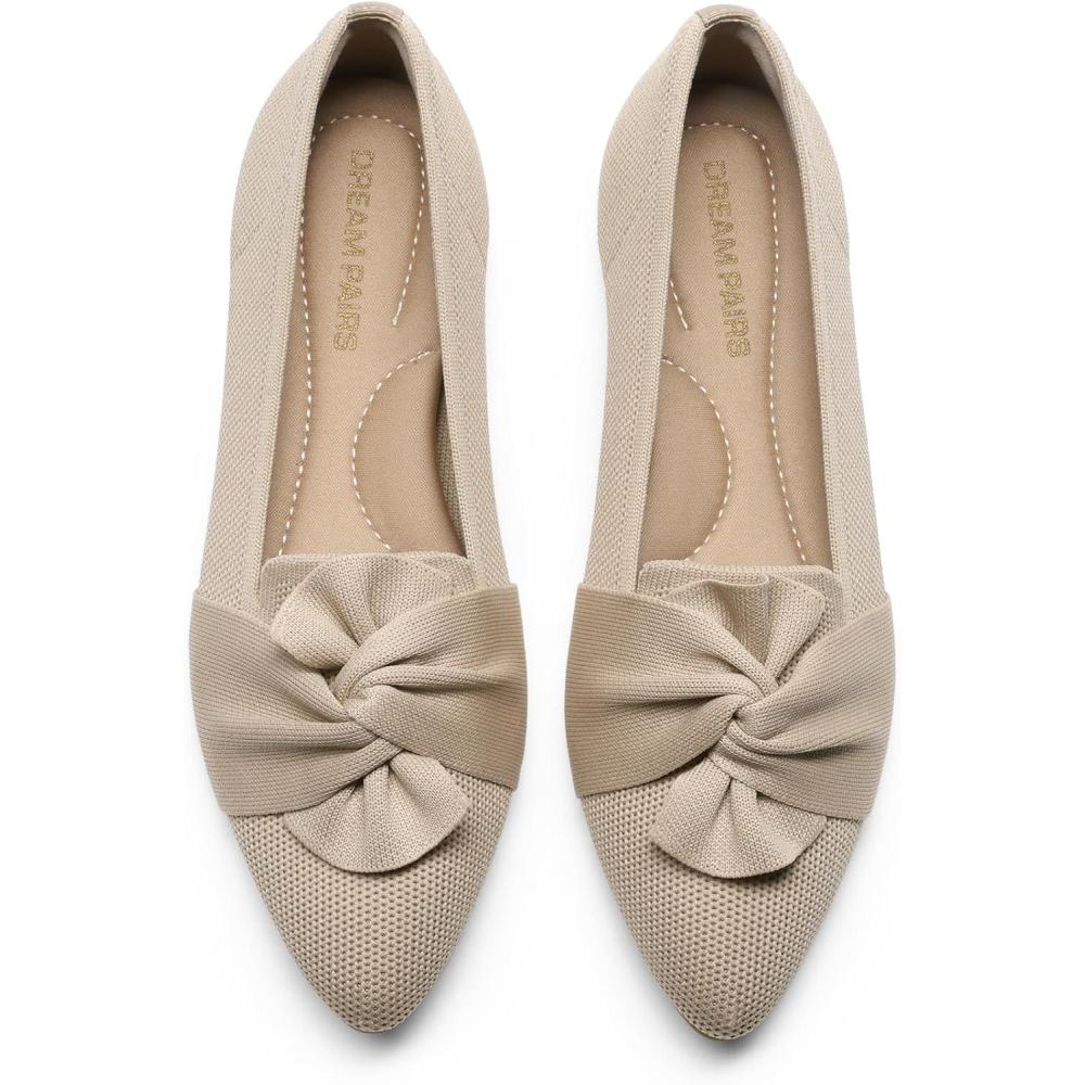 image:imageDREAM PAIRS Flats for Women Pointed Toe Foldable Knit Ballet Flats Comfortable SlipOn Dress Shoes Elegant Bow Flats for Work Office Business Casual TravelNude