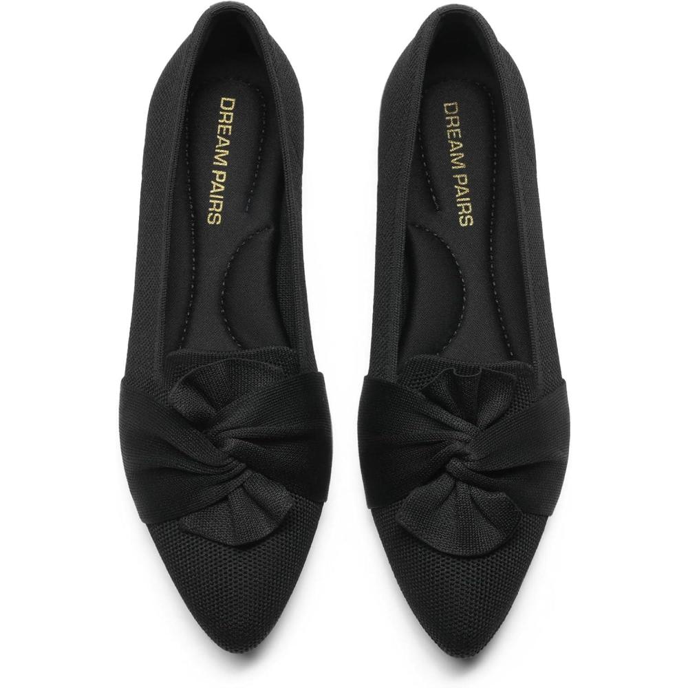 image:imageDREAM PAIRS Flats for Women Pointed Toe Foldable Knit Ballet Flats Comfortable SlipOn Dress Shoes Elegant Bow Flats for Work Office Business Casual TravelBlack