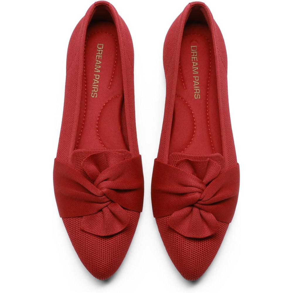 image:imageDREAM PAIRS Flats for Women Pointed Toe Foldable Knit Ballet Flats Comfortable SlipOn Dress Shoes Elegant Bow Flats for Work Office Business Casual TravelRed