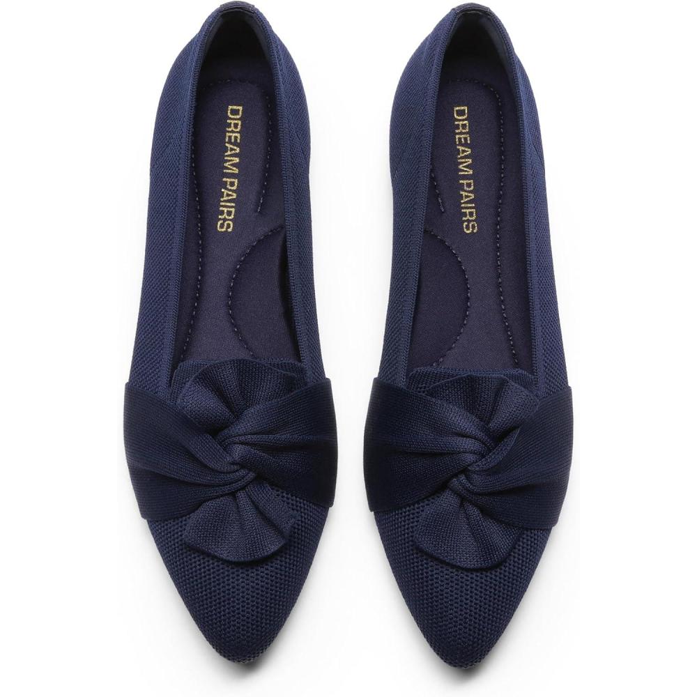 image:imageDREAM PAIRS Flats for Women Pointed Toe Foldable Knit Ballet Flats Comfortable SlipOn Dress Shoes Elegant Bow Flats for Work Office Business Casual TravelNavy