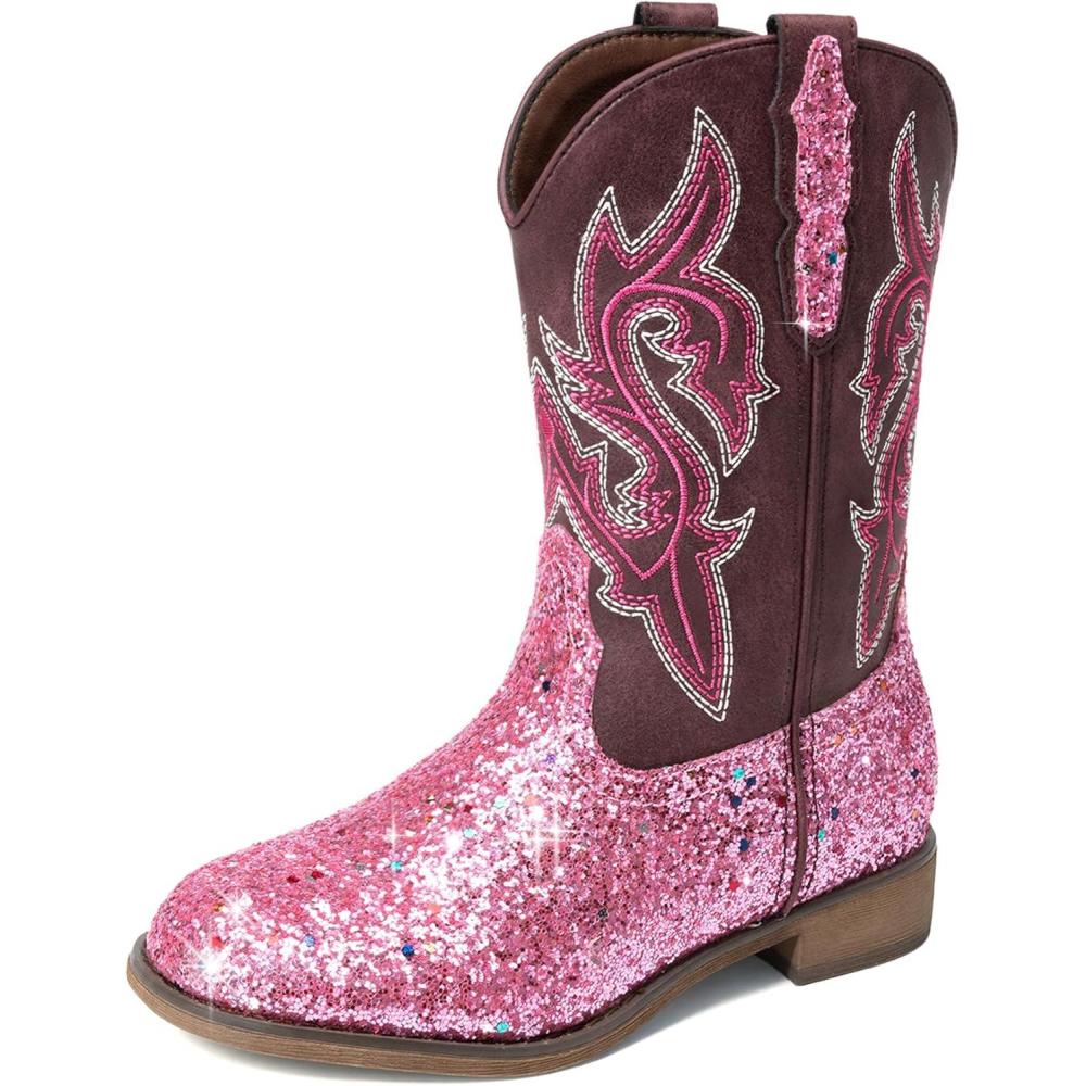 image:imageDREAM PAIRS Girls Cowgirl Boots Glitter Toddler Cowboy Boots Child Mid Calf Riding Shoes Party Birthday Dress Up for ToddlerLittleBig KidPink