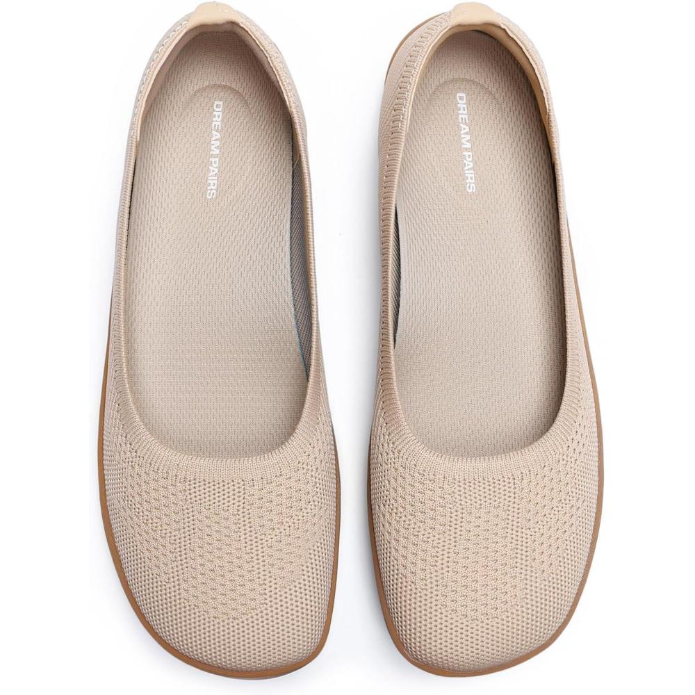 image:imageDREAM PAIRS Womens Ballet Flats Dressy Arch Support Wide Toe Box Knit Flats Comfortable Round Toe Slip On Travel Work Business Office Barefoot ShoesNude