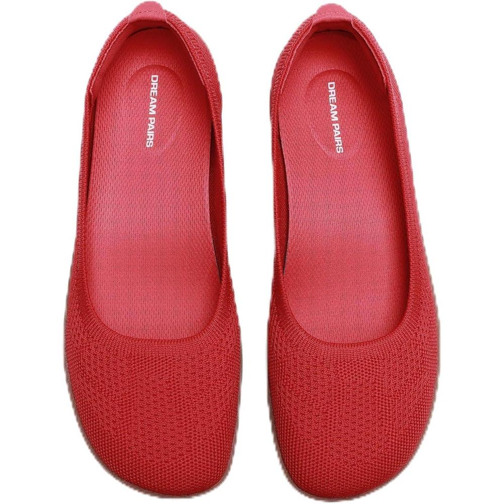 image:imageDREAM PAIRS Womens Ballet Flats Dressy Arch Support Wide Toe Box Knit Flats Comfortable Round Toe Slip On Travel Work Business Office Barefoot ShoesRed