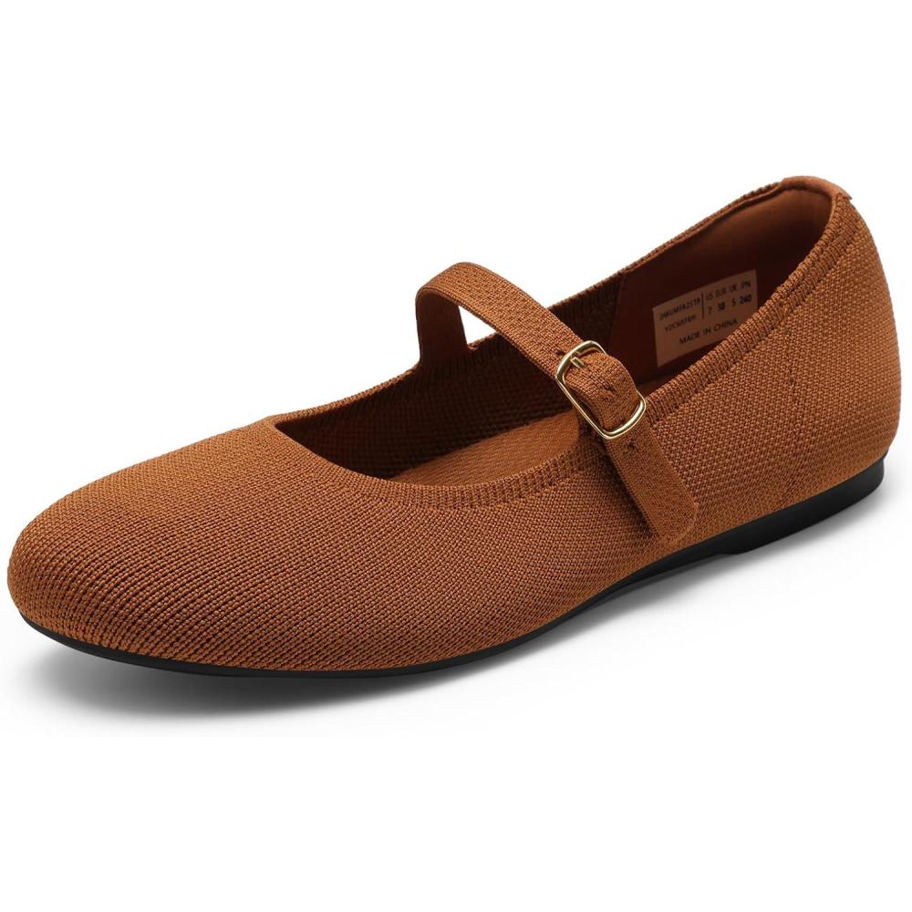 image:imageDREAM PAIRS Womens Mary Jane Ballet Flat Shoes Dressy Foldable Knit Flats with Arch Support Comfortable for Casual Work OfficeBrown