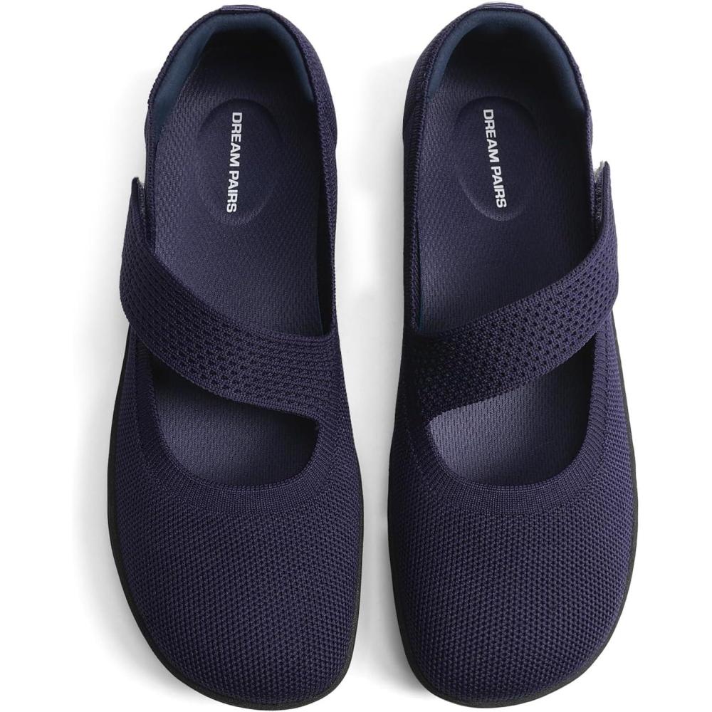 image:imageDREAM PAIRS Womens Mary Jane Ballet Flats Barefoot Knit Wide Toe Box Arch Support Flat Shoes for Women Dressy Casual Office Business Work Travel WalkNavy