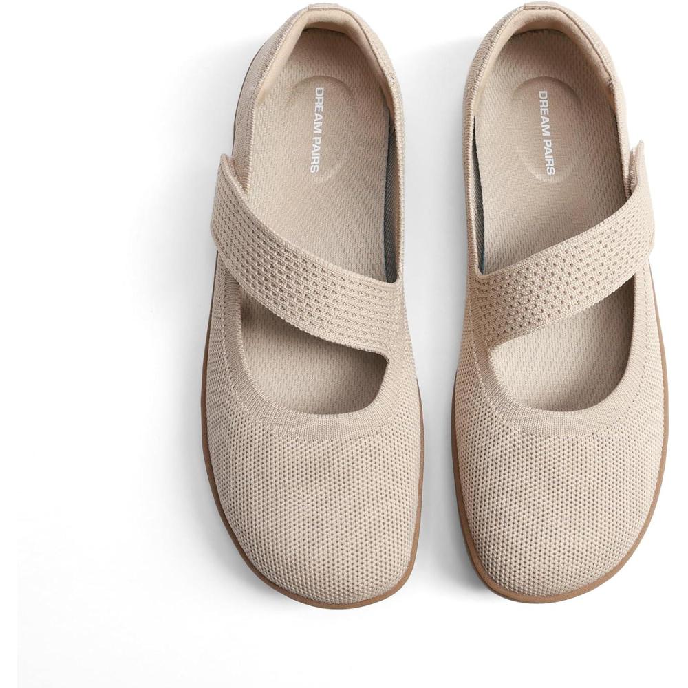 image:imageDREAM PAIRS Womens Mary Jane Ballet Flats Barefoot Knit Wide Toe Box Arch Support Flat Shoes for Women Dressy Casual Office Business Work Travel WalkNude
