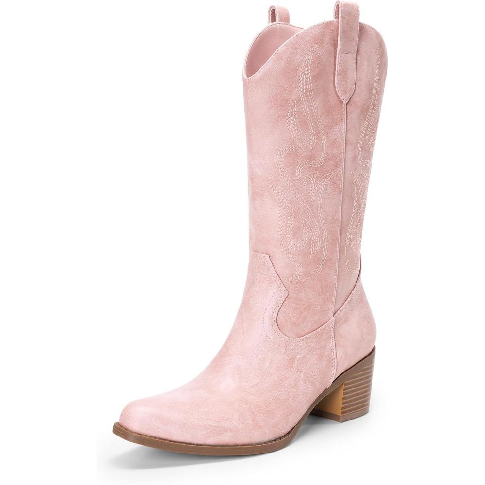 image:imageDREAM PAIRS Womens Square Toe Cowboy Mid Calf Western BootsPinkpu